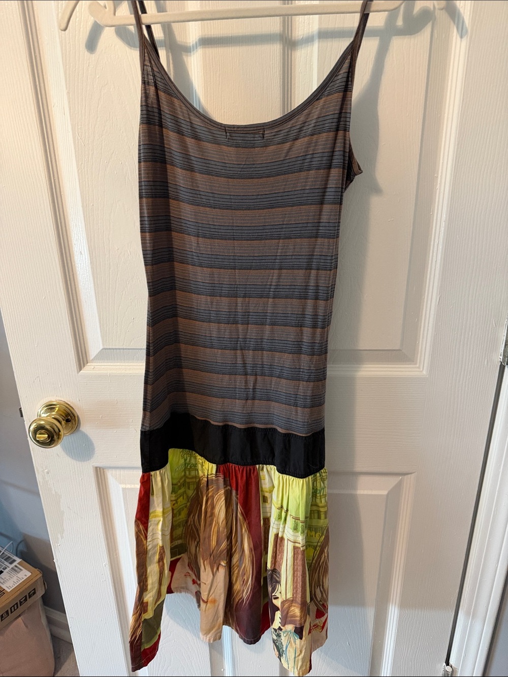 Custo Barcelona Striped Midi Dress with Multicolor Printed Hem